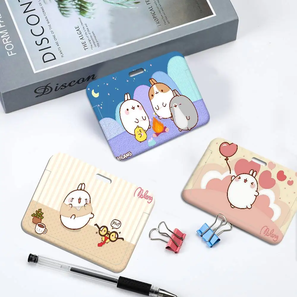 

Милый чехол для карт M-Molangs унисекс, женский держатель для рабочего удостоверения с ремешком, чехол-кошелек для бейджа, деловой чехол для рабочей карты/удостоверения личности