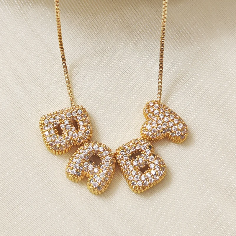 Customized New Sparkling Zircon Balloon Letter Necklace DIY 26 First Letter Name Necklace Jewelry Gift