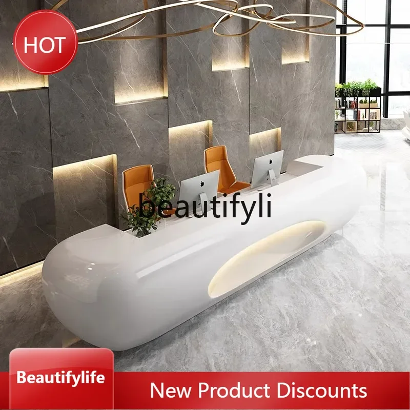 

Asmt14 ss Round Painted Reception Desk for Company, Beauty Salon, Shopping Mall, and Special-Shaped Cashier Counter