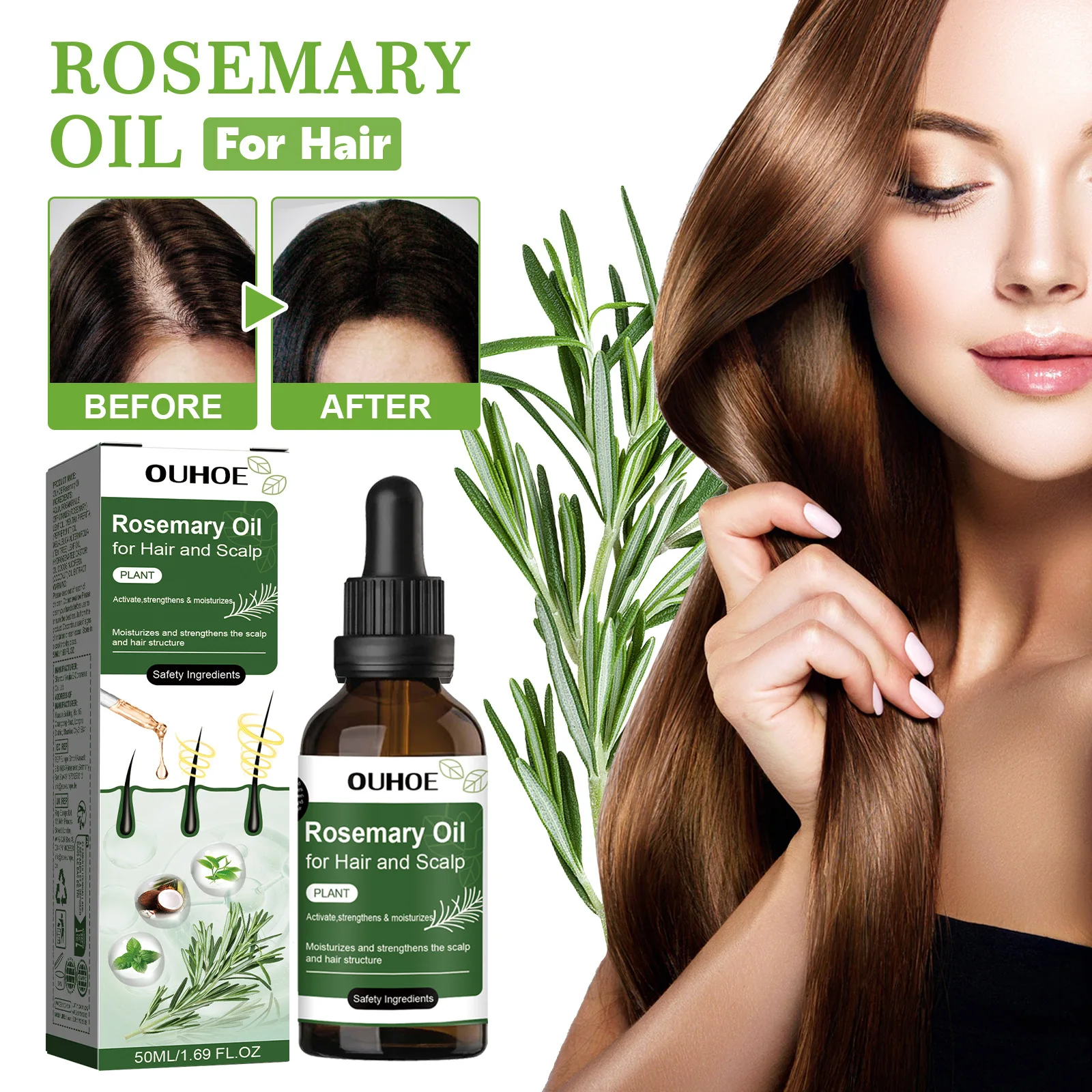 OUHOE Hair Care Rosemary Oil Rosemary Essence Nourishes Hair Tail and Softens Hair Care Essential Oil