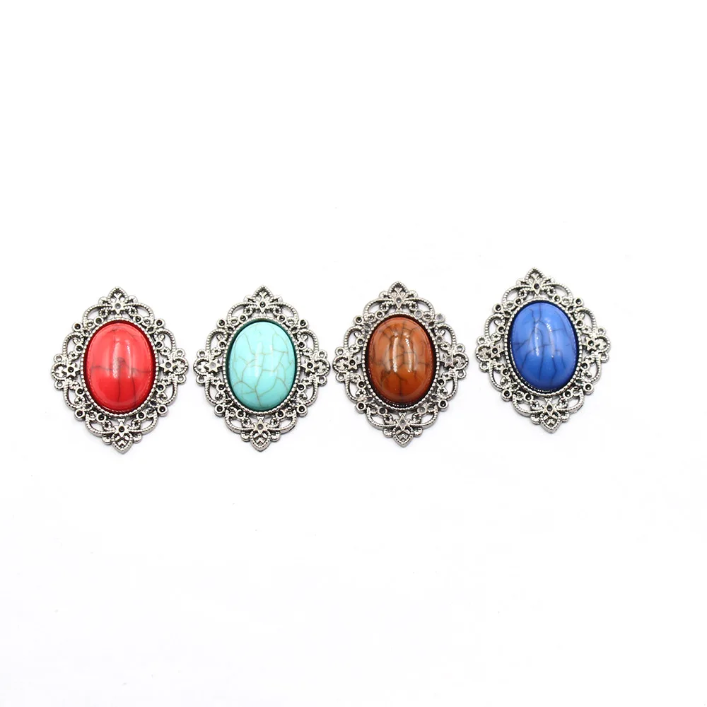 5PCSVintage Silver Plated Oval Four Plum Blossom Alloy Base for Clothing DIY Jewelry Making, Sew-On Trim Connector Findings
