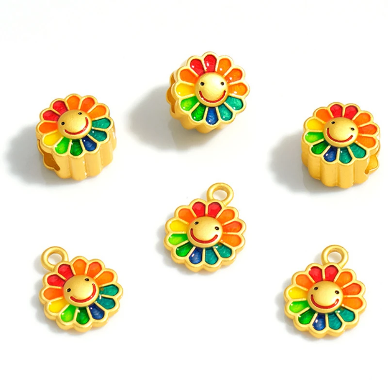 WZNB 5Pcs Enamel Flowers Slider Spacer Beads Daisy Charms for 4.3mm Round Leather Cord DIY Jewelry Making Craft Accessories