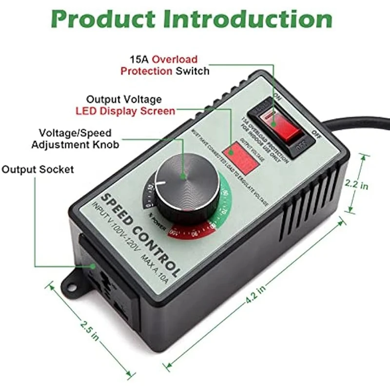AC Motor Speed Controller,15A Max AC Electric Fan Variable Speed Controller AC Controller US Plug image 5