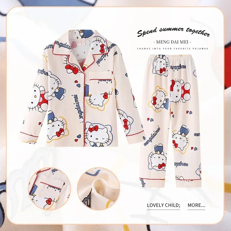 New Miniso Autumn Children Pajama Sets Collar Adorable Cute Cartoon Print Kids Sleepwear Set Soft Comfortable Boys Girls Pajamas