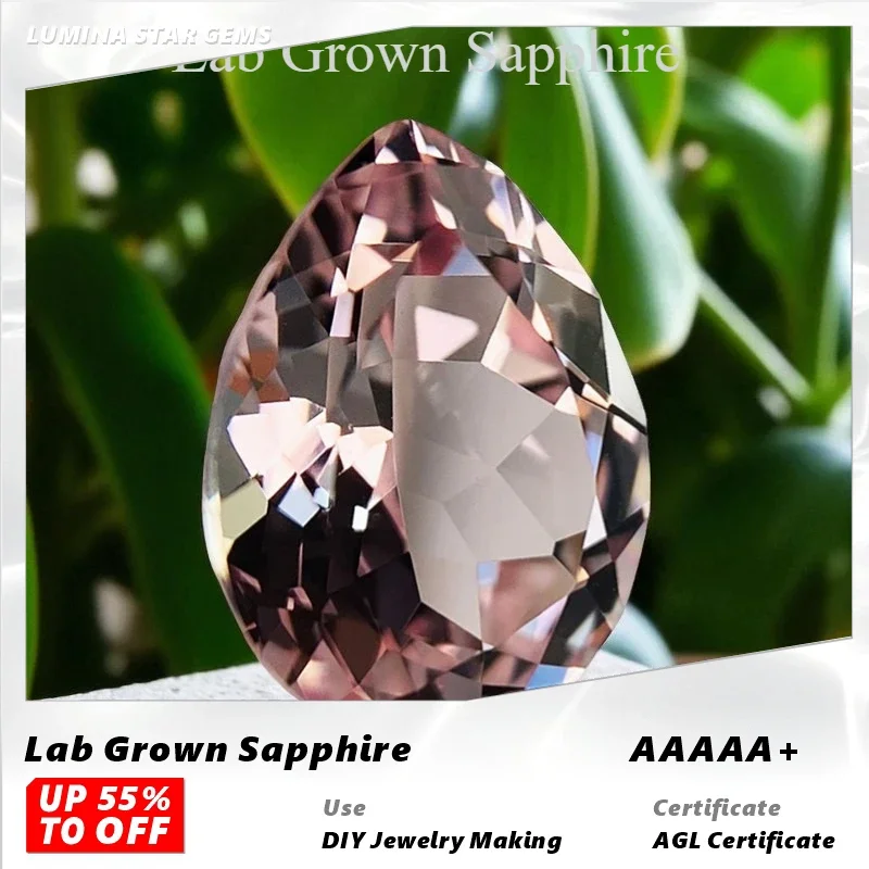 L-Top Lab نمت الياقوت ساكورا الوردي اللون الكمثرى شكل أحجار كريمة مفكوكة DIY بها بنفسك حلقة قلادة أقراط مع شهادة