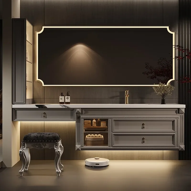 for Song's Aesthetics Medieval Style Bathroom Cabinet with Face Wash Basin Solid Wood Vanity Combo 2025 New