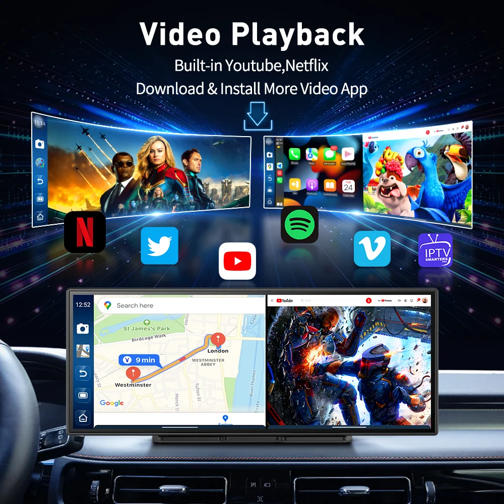 BYUJQ 11.4'' Android 14 8 Core 4+64G Dash Cam Wireless Carplay Android Auto AI Screen Google Play GPS Navigation Car DVR view 5