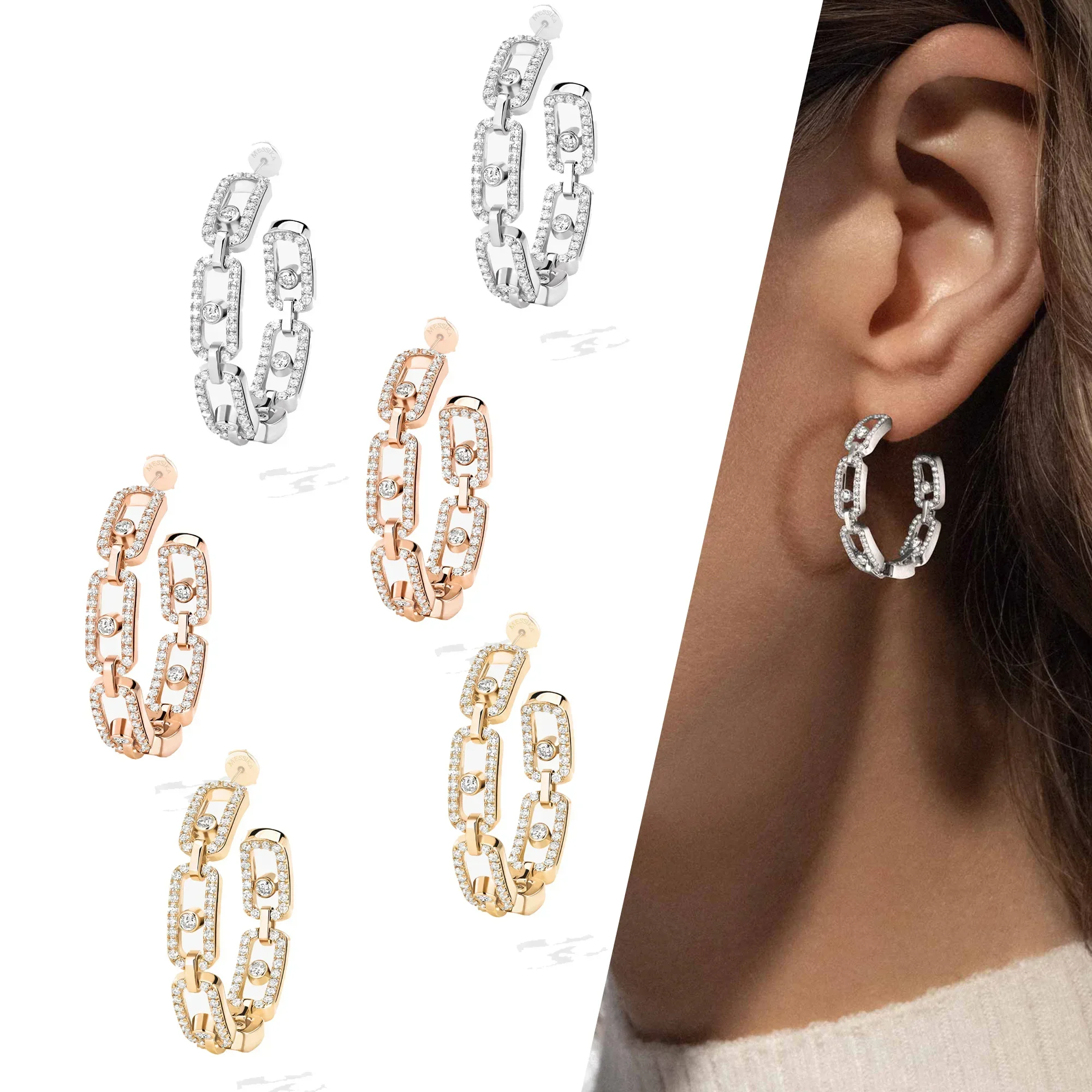 

HY New 925sterling silver Brillant Arc Move Diamant Boucles D'oreilles Messica Femmes Bijoux De Luxe Marque Vintage Style Party