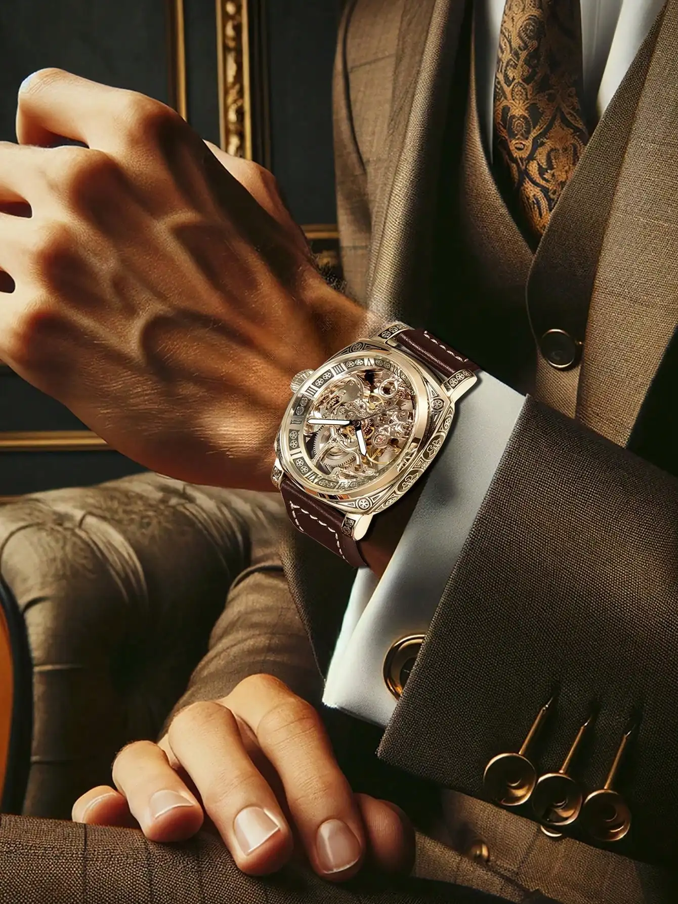 New Carving Mechanical Watch Retro Fully Automatic Man Watch Hollow out Fashion Mechanical Watch Luxury Men Wrist Watches gallery 6