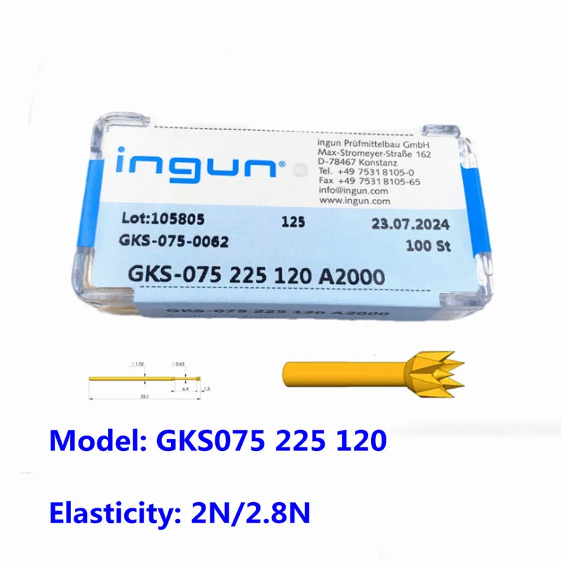 100PCS INGUN Probe GKS075 225 120 A2000/A28000 Seven Claw Plum Blossom Head 1.02mm Spring Test Pin For Circuit Board Testing