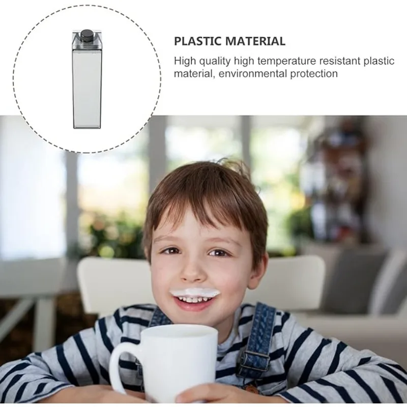 Milk Carton Water Bottle 17oz (500mL) Clear Plastic Square Milk Bottles Portable Reusable Milk Box Juice Water Container