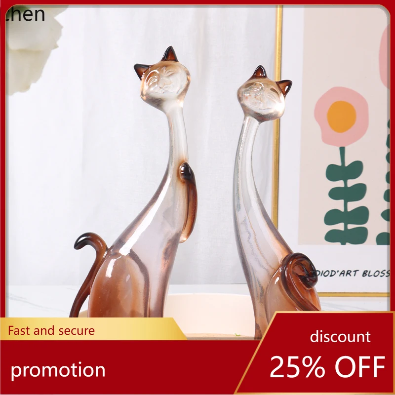 

HT Minimalist Creative Transparent Cat Sculpture - Resin Art Decor Home Bedroom Living Room Decoration Ornament