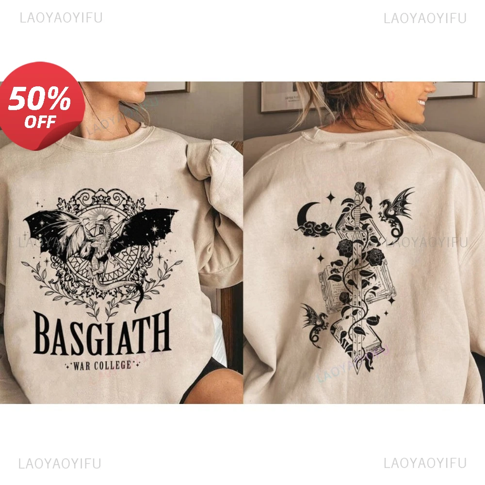 Basgiath Long Sleeve Hoody Basgiath War College Pullovers Dragon Book Fantasy Reader Bookish Fourth Wing Dragon Rider Sweatshirt