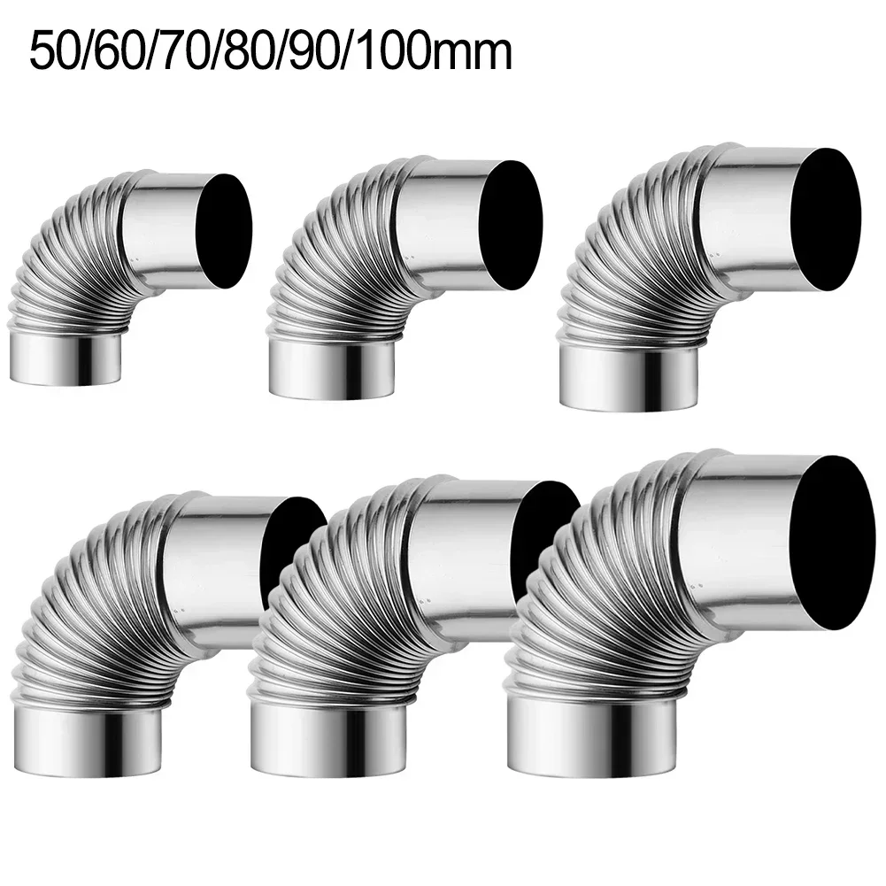 50-100mm Stainless Steel 90 Degree Elbow Chimney Liner Bend 90° Multi-Flue Stove Pipe For Outdoor Camping Wooden Stoves Chimney