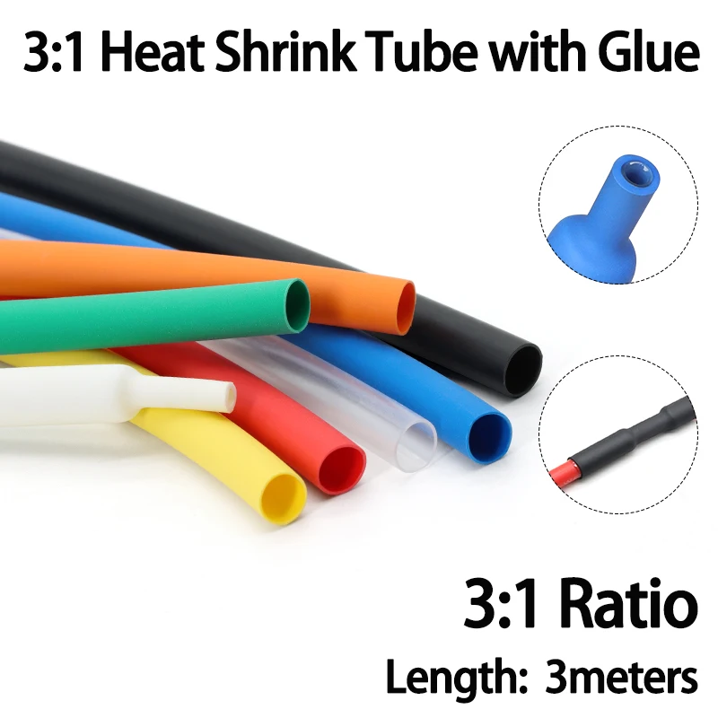 

3Meters 3:1 With Glue Dual Wall Heat Shrink Tube 1.6-50mm Colorful Adhesive Lined Polyolefin Shrinkin ﻿Wrap Cable Protect Sleeve