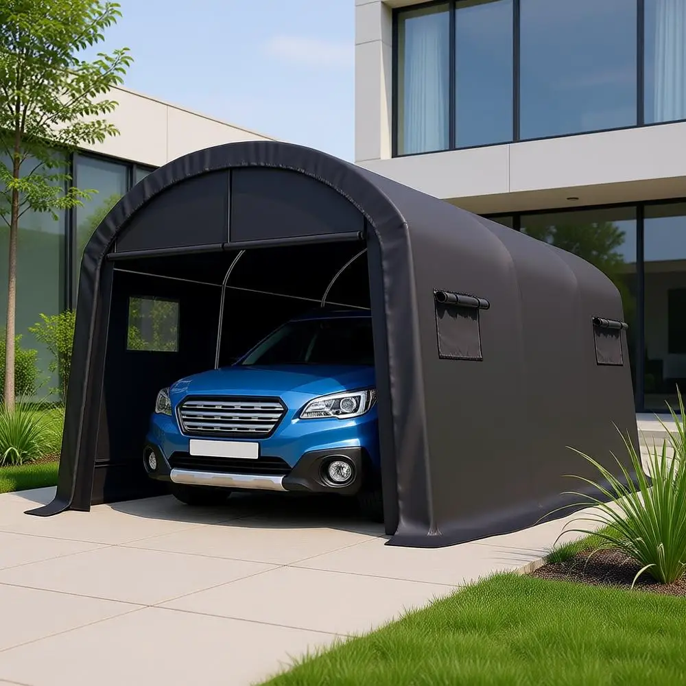 

10x15ft Heavy-Duty Round Garage Shelter with Roll-up Windows for Car, Boat, or Storage