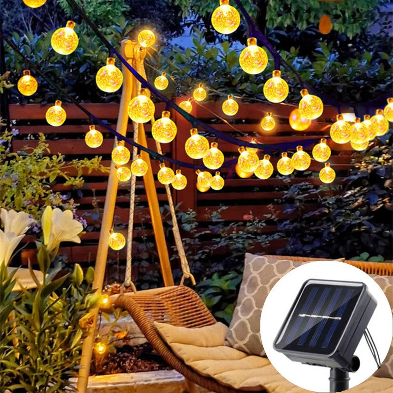 1pc Solar-Powered Bubble Ball LED String Light Waterproof Outdoor Garden Corridor Courtyard Decoration 20LED/50LED/100LED