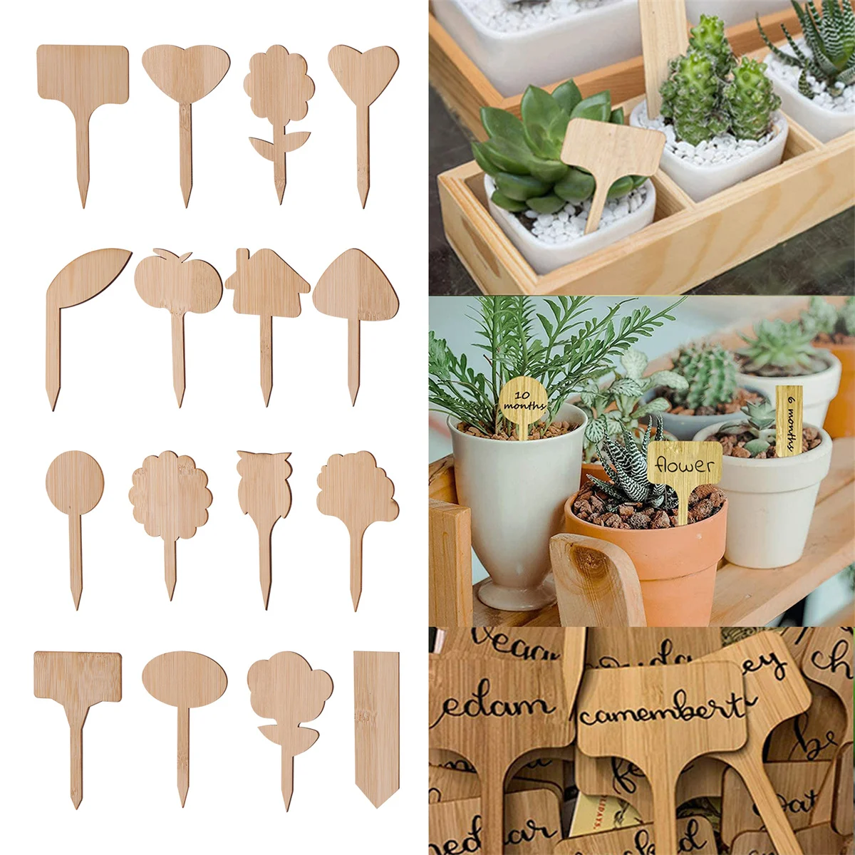 Plant Labels Wooden Plant Sign Tags Multi-Type Bamboo Garden Markers Bonsai Seed Potted Flower Vegetable Succulent Tool 5/50Pcs