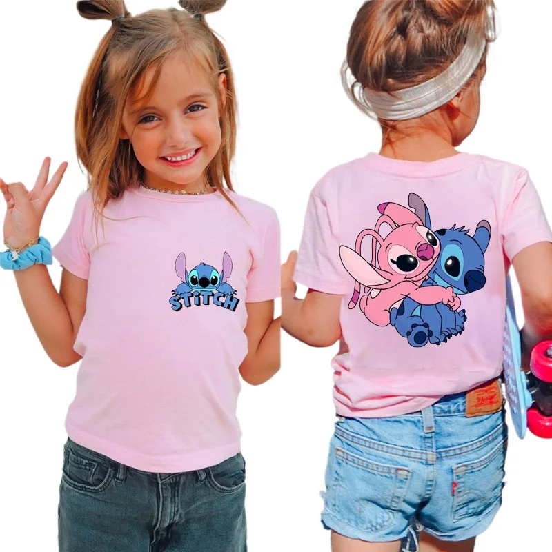 Kawaii ديزني ليلو غرزة الكرتون تي شيرت غرزة لطيف فتاة صبي الملابس بلوزات على الموضة القطن الحلو هدية قصيرة الأكمام ازياء