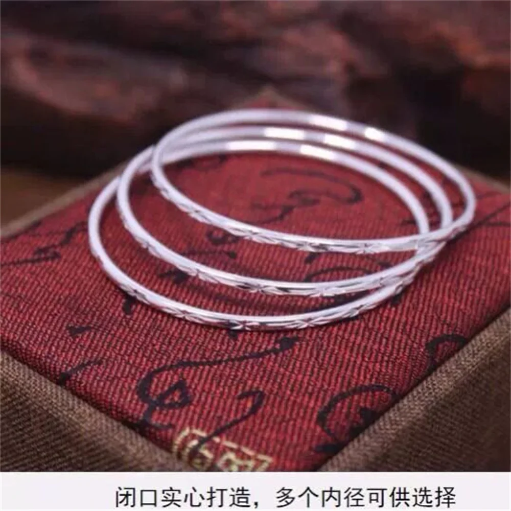 S999 Sterling Silver Triple Layer Closed Bangle for Women Star Pattern Thin Stackable Bracelet Minimalist Daily Jewelry Gift