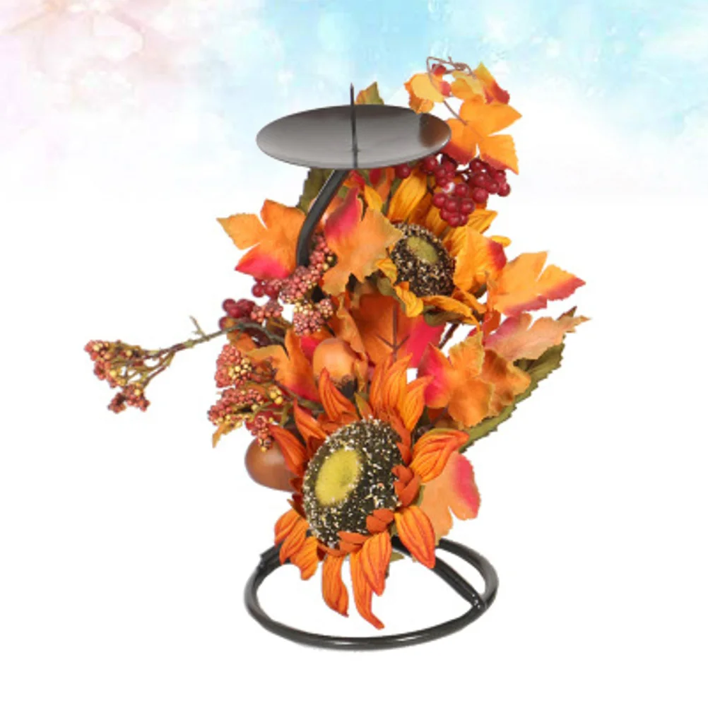 Autumn Vintage Candlestick Holders Iron Ornament Decorative Props Sunflower Party Living Room Garden Halloween Decoration