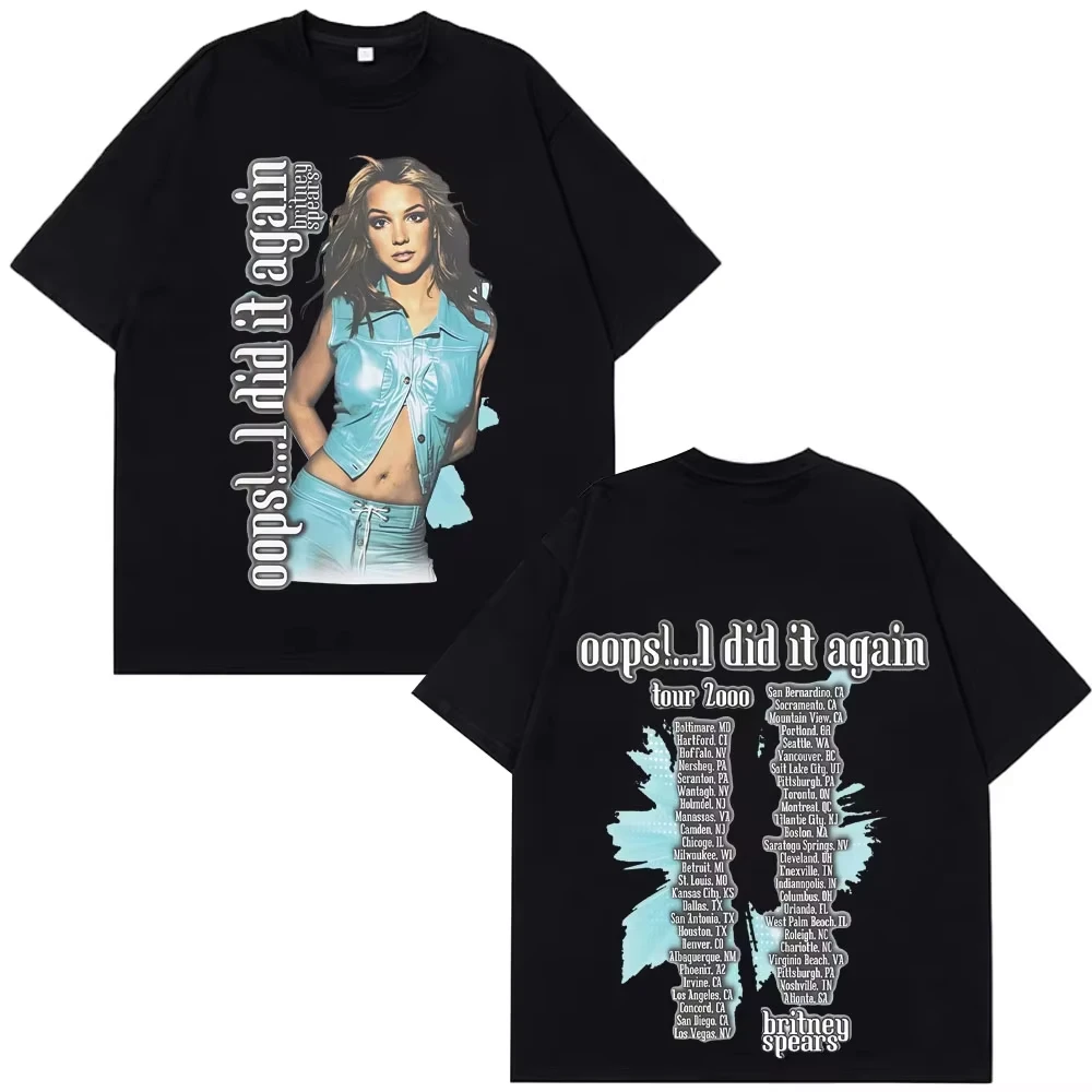 Singer Britney Spears Oops! I Did It Again Tour 2000 2026 T-shirts Man Summer Fashion Hip-hop Tshirts Casual Couples Streetwears