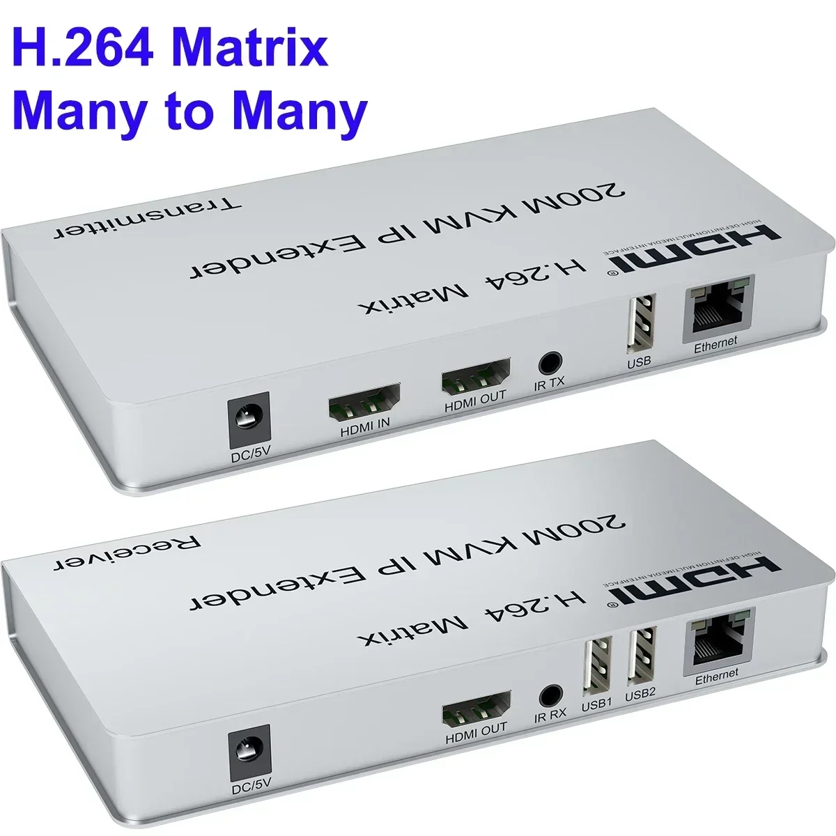 Extender KVM IP H.264 Via Cavo Ethernet RJ45 Cat5e Cat6, Trasmettitore e Ricevitore Video 200M, Supporto Matrice di Rete Multi TX RX