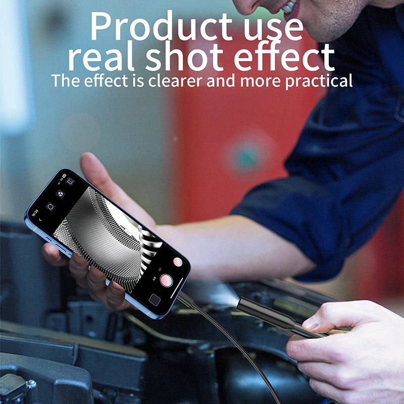 GUANMOU Endoscope Camera 2.0MP HD Borescope with 8 Adjustable LED Lights 8mm Inspection Camera Supports IOS System