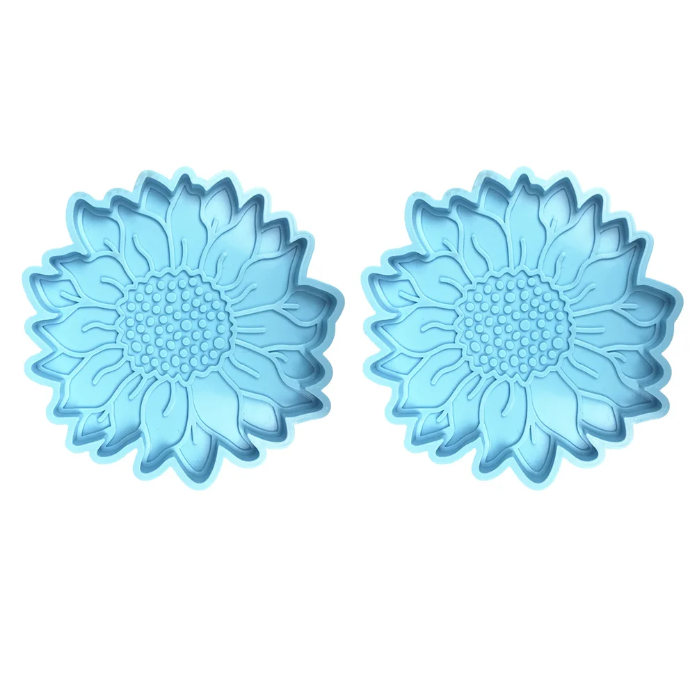 2 Pcs Artificial Sunflower Coaster Silicone Mold Crystal Epoxy Mould Sunflowers Silica Gel