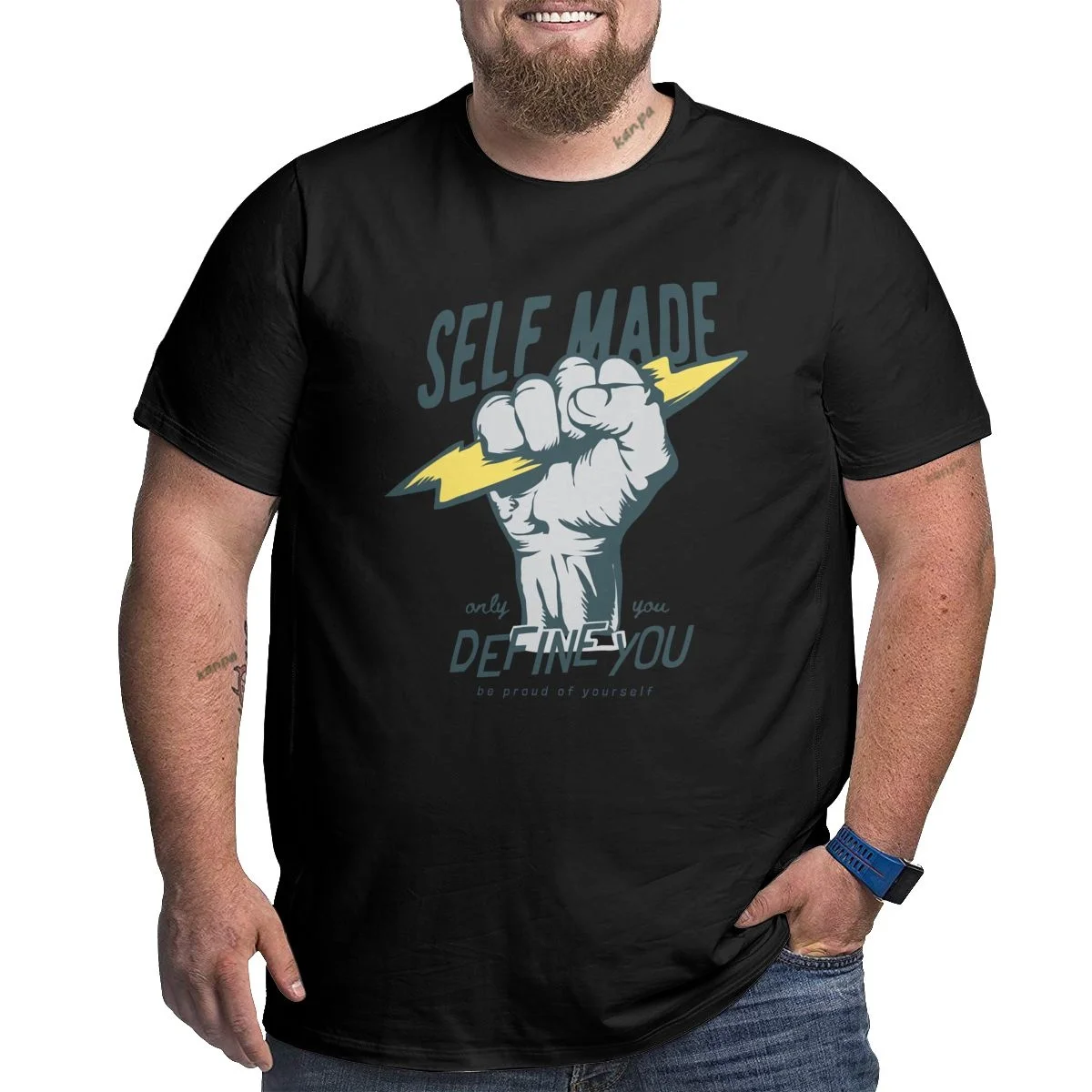 

Мужские футболки Self Made Define You для больших и высоких мужчин, футболки больших размеров, черные хлопковые футболки большого размера с короткими рукавами, летние