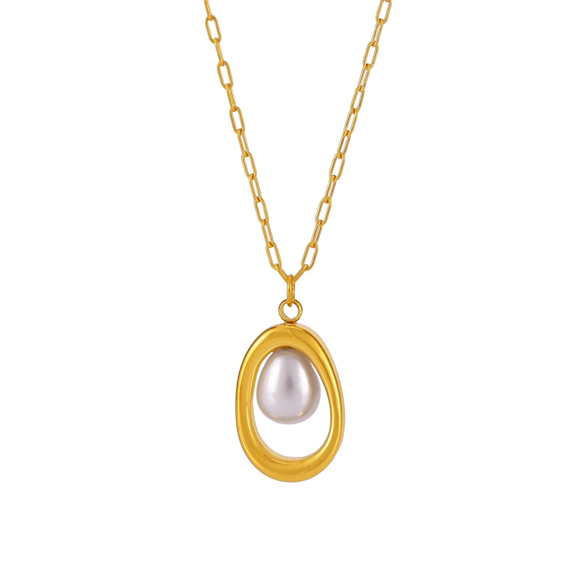 Pearl Pendant Titanium Steel Stainless Steel 18k Gold Plated Choker Necklace for Women