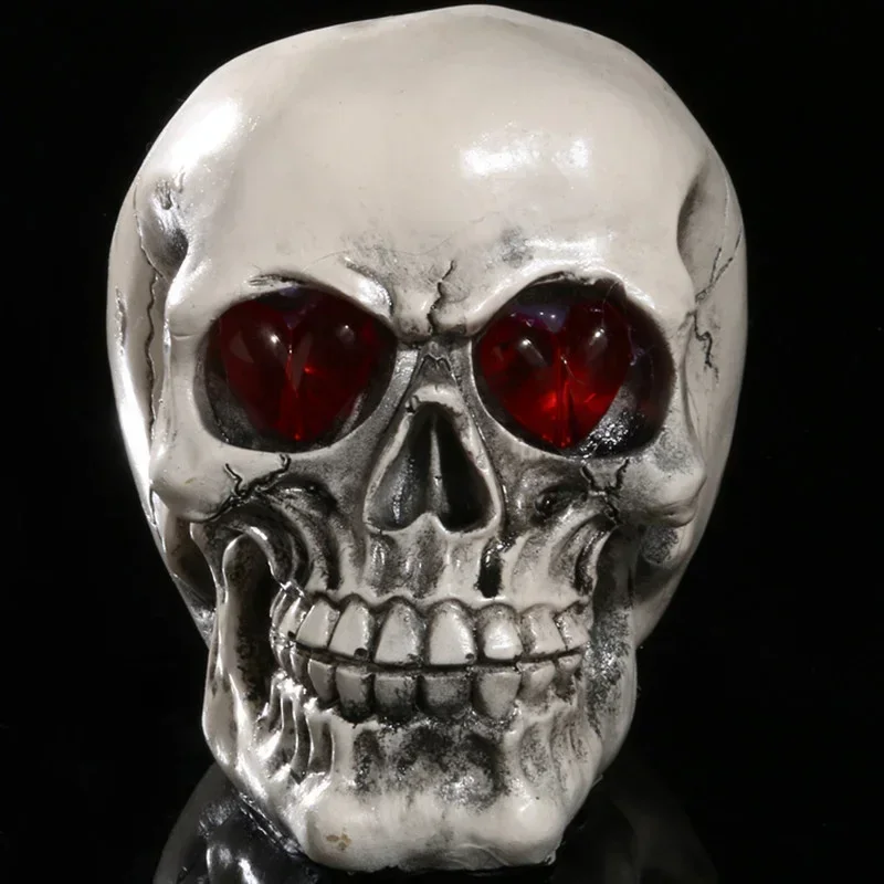 Handmade LED Eyes Resin Skull Skeleton Head Statues Demon Skull Figurines Sculpture Home Decoration Craft Halloween Decor Gift