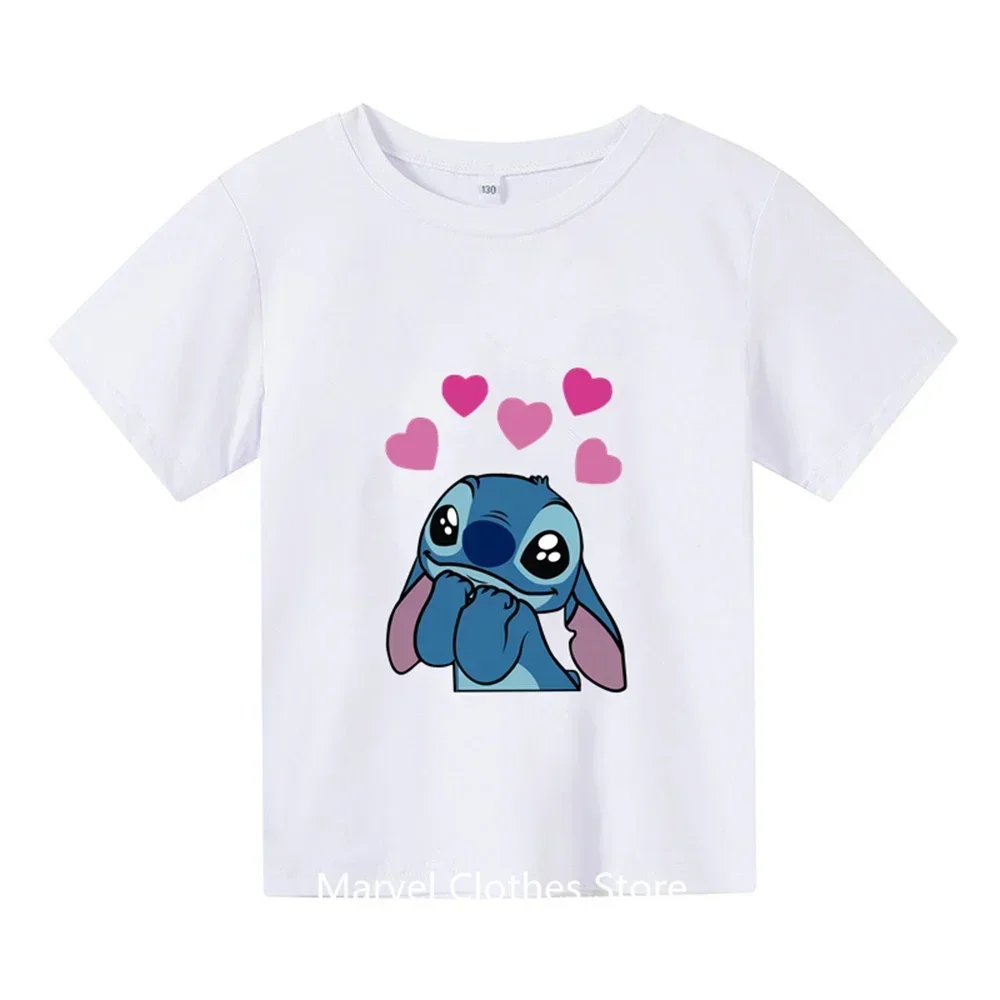 Summer New White T Shirts Kids Harajuku Top Lilo & Stitch Kawaii Pattern Children T-shirts Dropship Fashion Outdoor Style