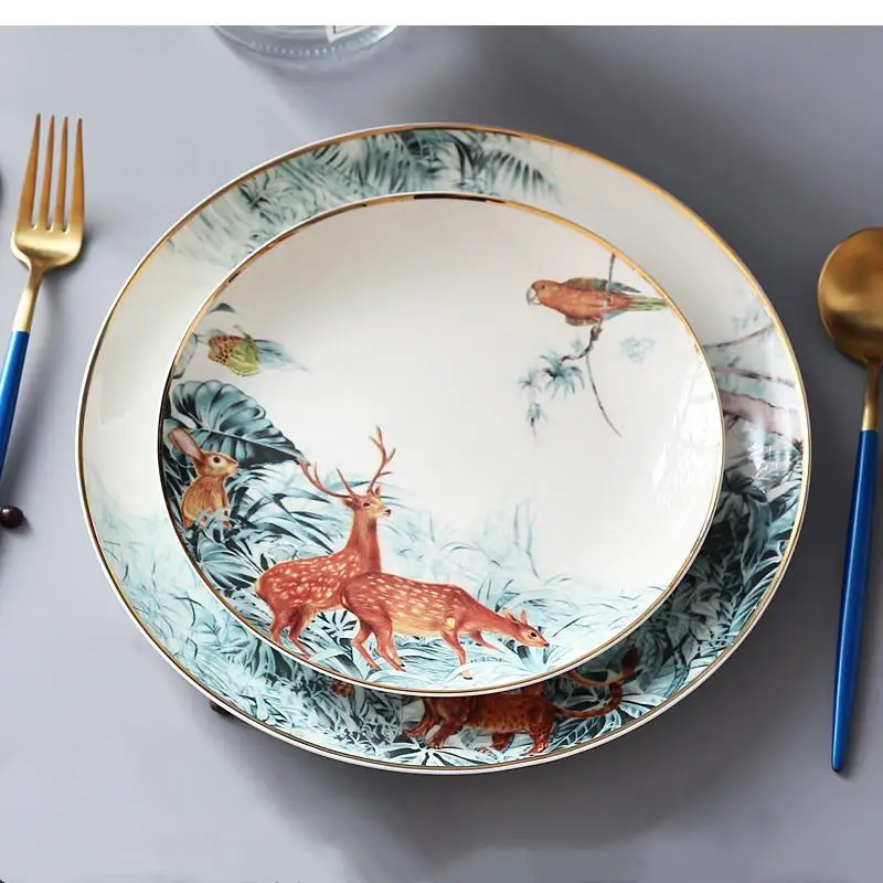 

Ceramic Western Food Plate Jungle Animal Bone China Phnom Penh Tableware Household Round 8 Inch 10