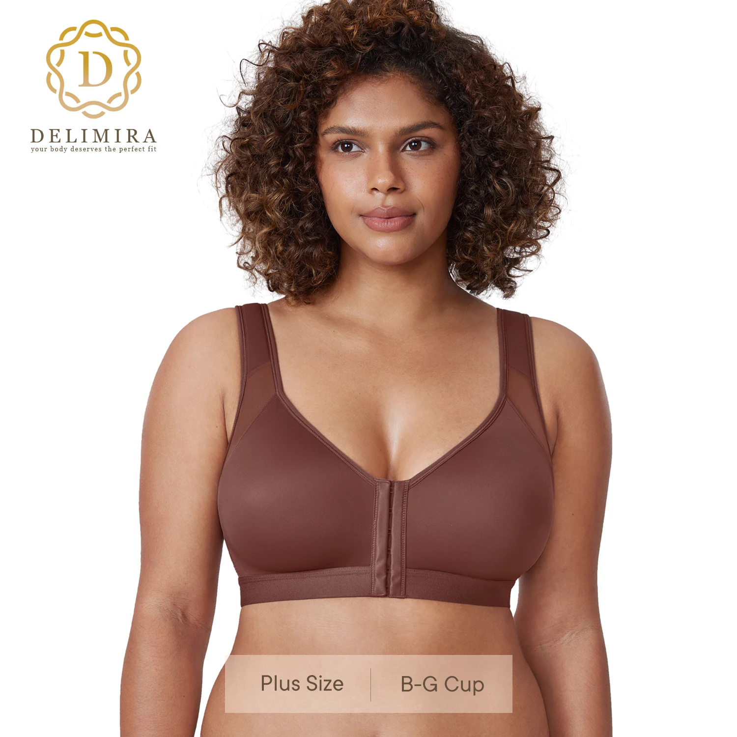 DELIMIRA Women's Front Closure Bra Posture Wireless Back Support Full Coverage Supportive X-shape Plus Size Bras