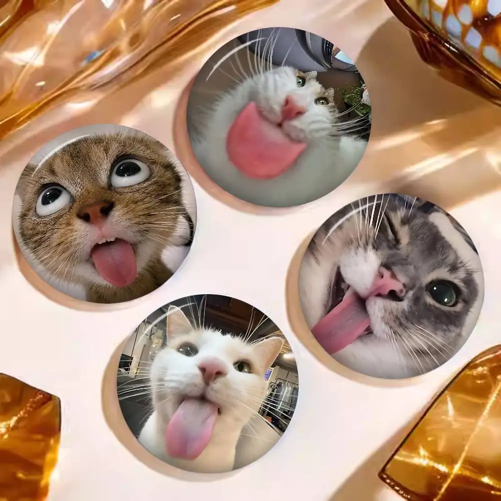 The Cat with Its Tongue Sticking Out 58mm Animals Funny Brooches Badge Backpack Clothes Gift Accessory