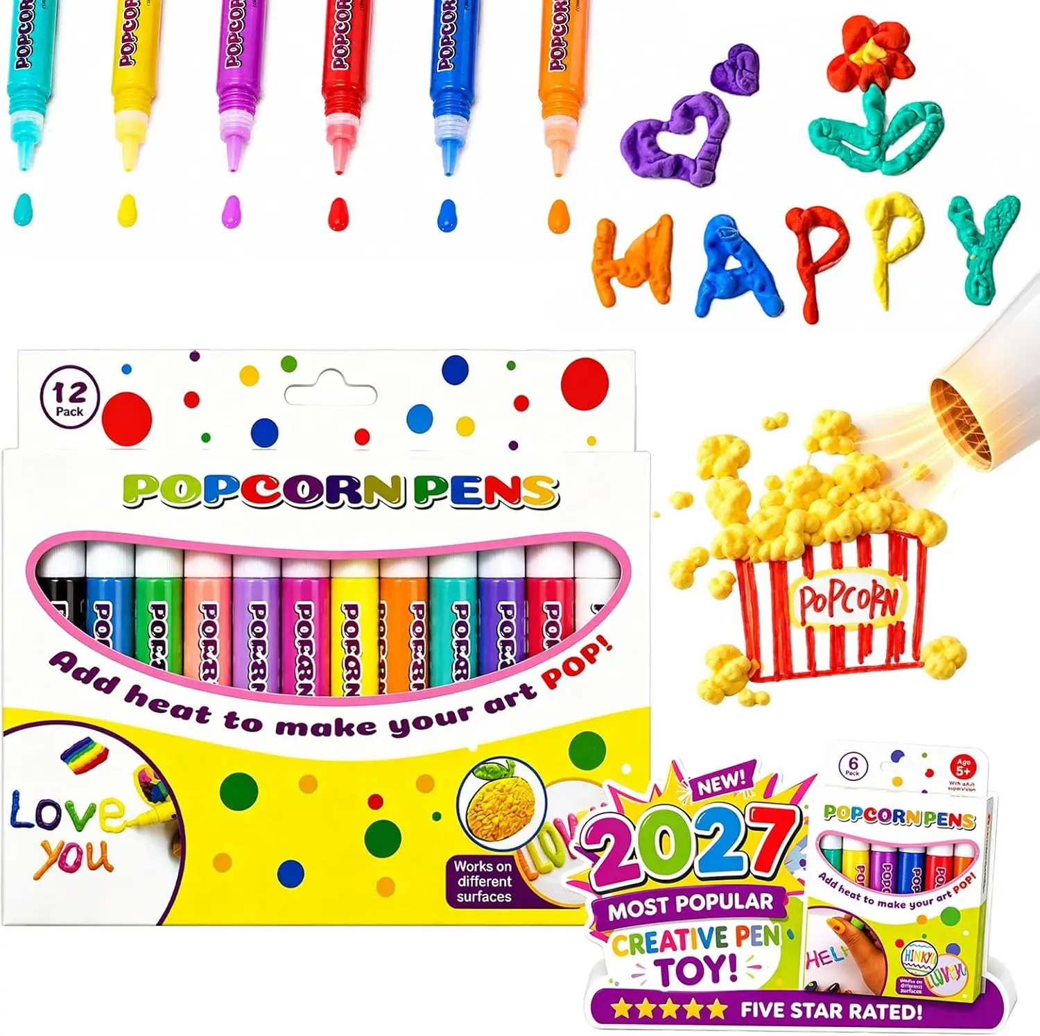 Magic Popcorn Pen, DIY Bubble Popcorn Drawing Pens, 3D Puffy Embellish Decorate Graffiti Stationery for Cards Kids Christmas