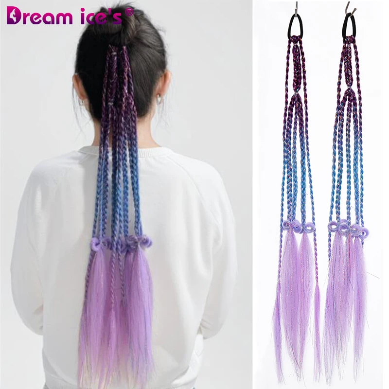 24inch Ponytails Box Braids Hairband Ombre Braiding Hair Colorful Crochet Braids Synthetic Pigtail Hairpieces Elastic For Women