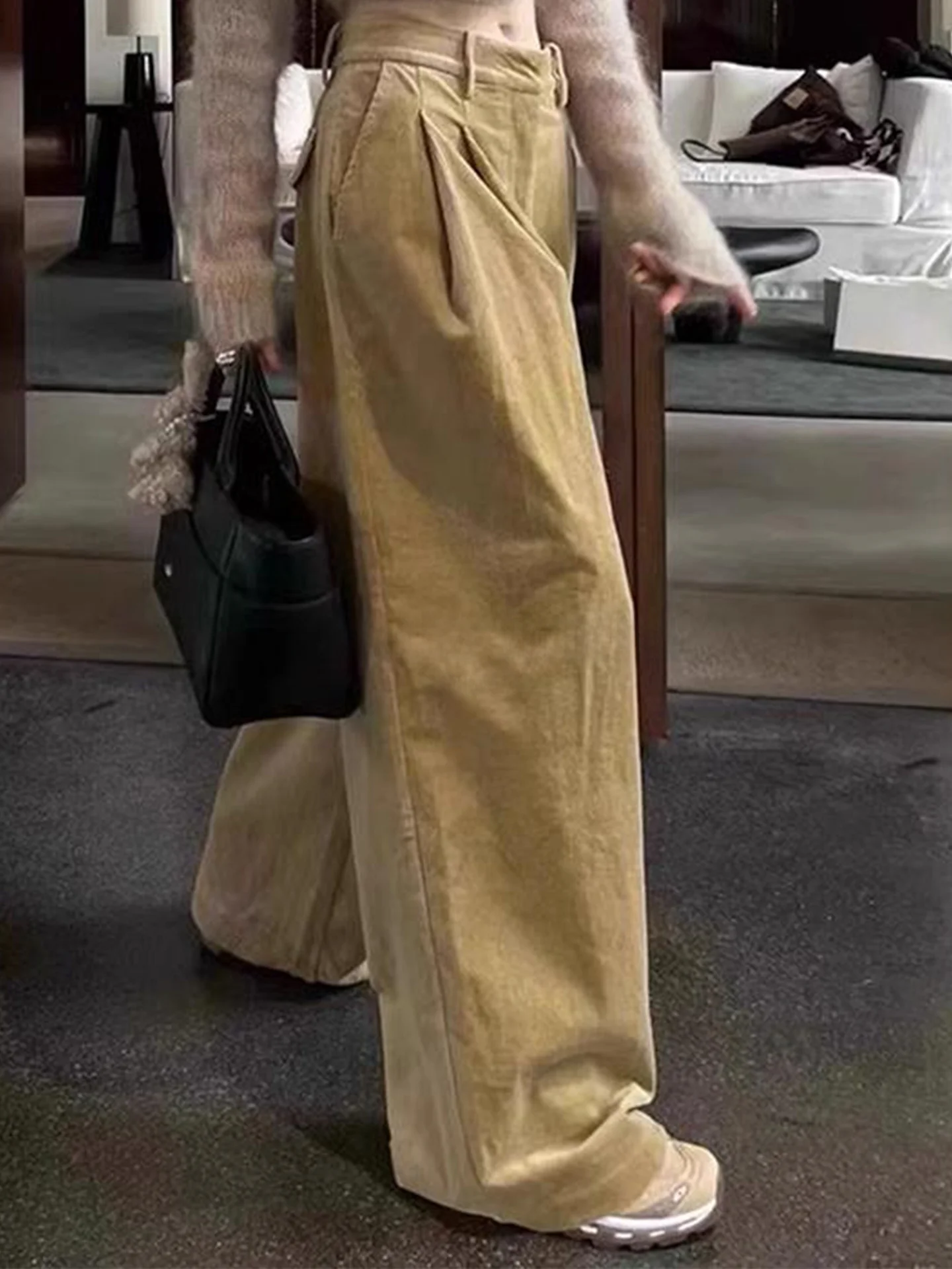 

Rouje Kefss Autumn Winter High Waist Wide Leg Pants Women's Casual Loose Cotton Velvet Trousers Slimming Long Pants