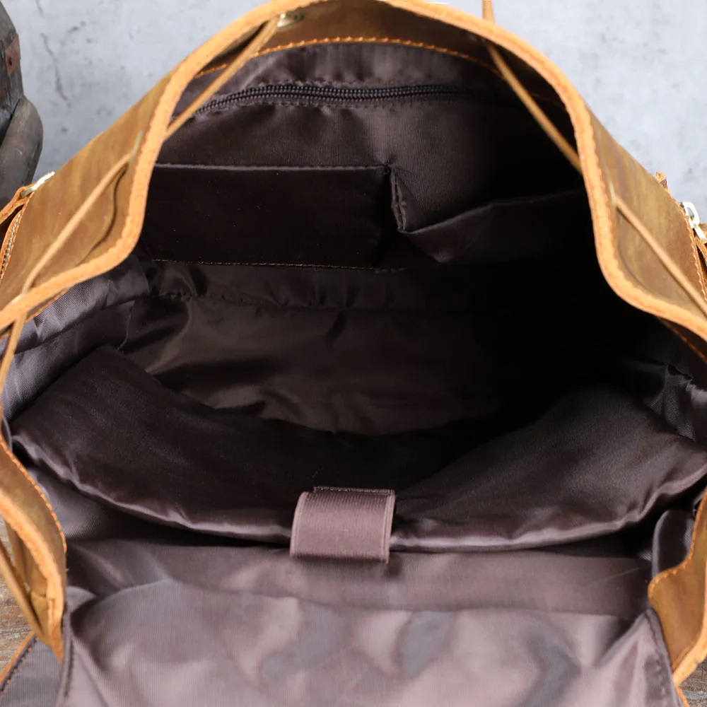 S.WORKER Vintage Echtleder Herrenrucksack Laptop-Tasche Casual Crazy-Horse Leder Schultasche Outdoor Reise-Weekender-Tasche – Detail 15