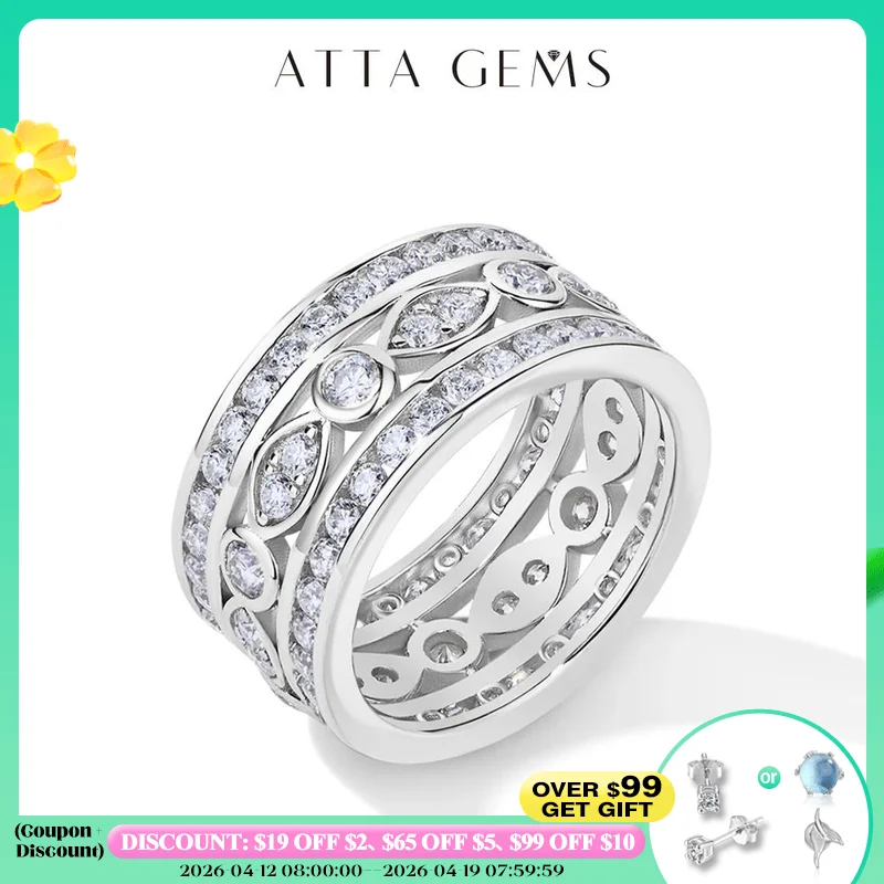 

ATTAGEMS Luxury Full Moissanite Rings for Women D Color VVS1 Lab Diamond Band S925 Silver Engagement Wedding Jewelry Party Gift