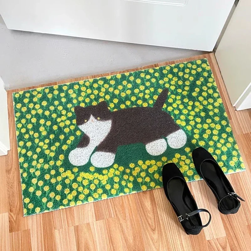 

Cute Cartoon Style Cat Pattern Entrance Carpet Outdoor Lawn Rug Entrance Hall Porch Dust-proof Non-slip Wear-resistant Floor Mat