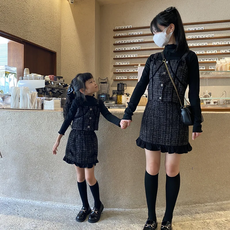 Mom And Daughter Matching Clothes Mother Kids Suit Toddler Girl Luxury Designer Tweed Outfit Women Boutique Two Piece Skirt Set