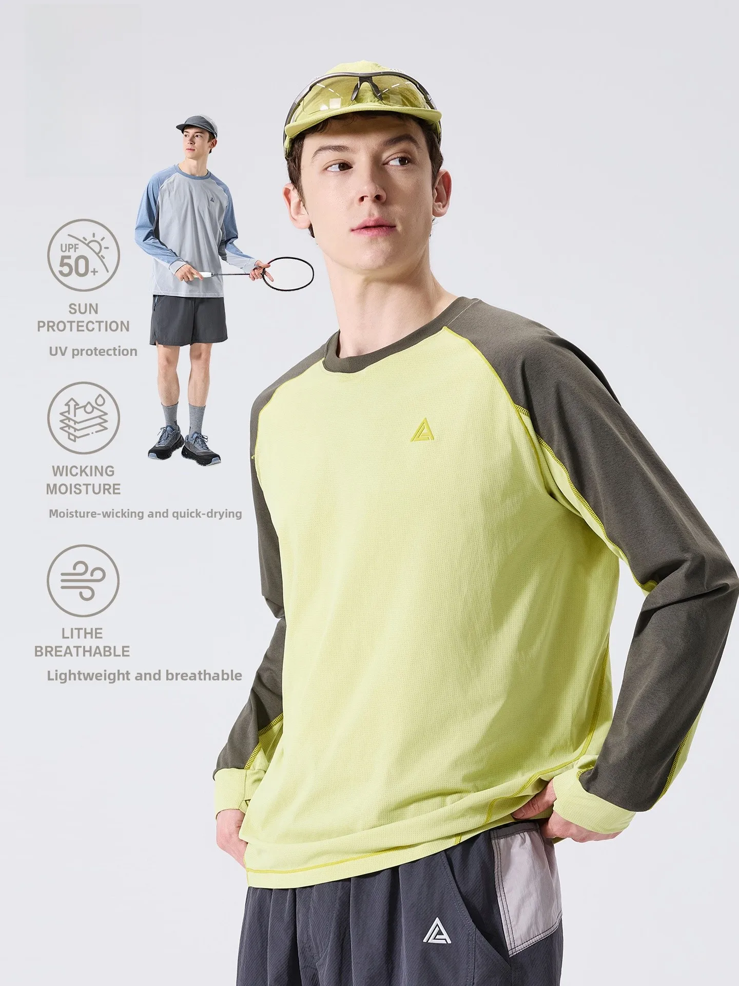 LAZY DAY Outdoor Lightweight Breathable Quick Dry Long Sleeve T-Shirt Men's Spring Casual Contrast Color Sports Top