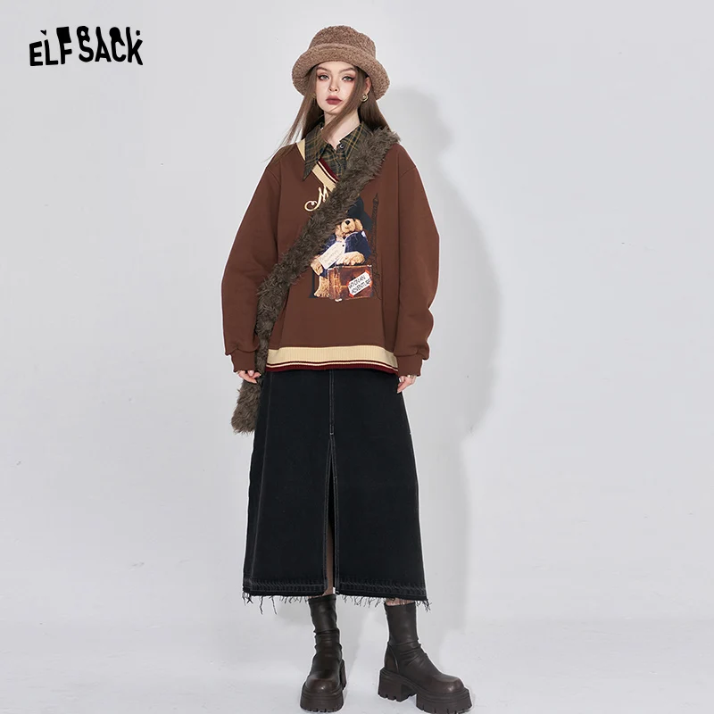 Imagem -04 - Elfsack-saia Jeans de Cintura Alta Feminina Fundo Coreano Fashion Novo Inverno 2023