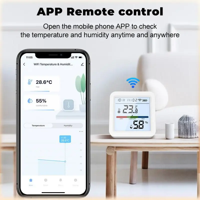 Tuya WiFi Sensor de Temperatura e Umidade com Luz de Fundo, Higrômetro Interno, Termômetro, Detector Remoto, Suporte Alexa, Google Home