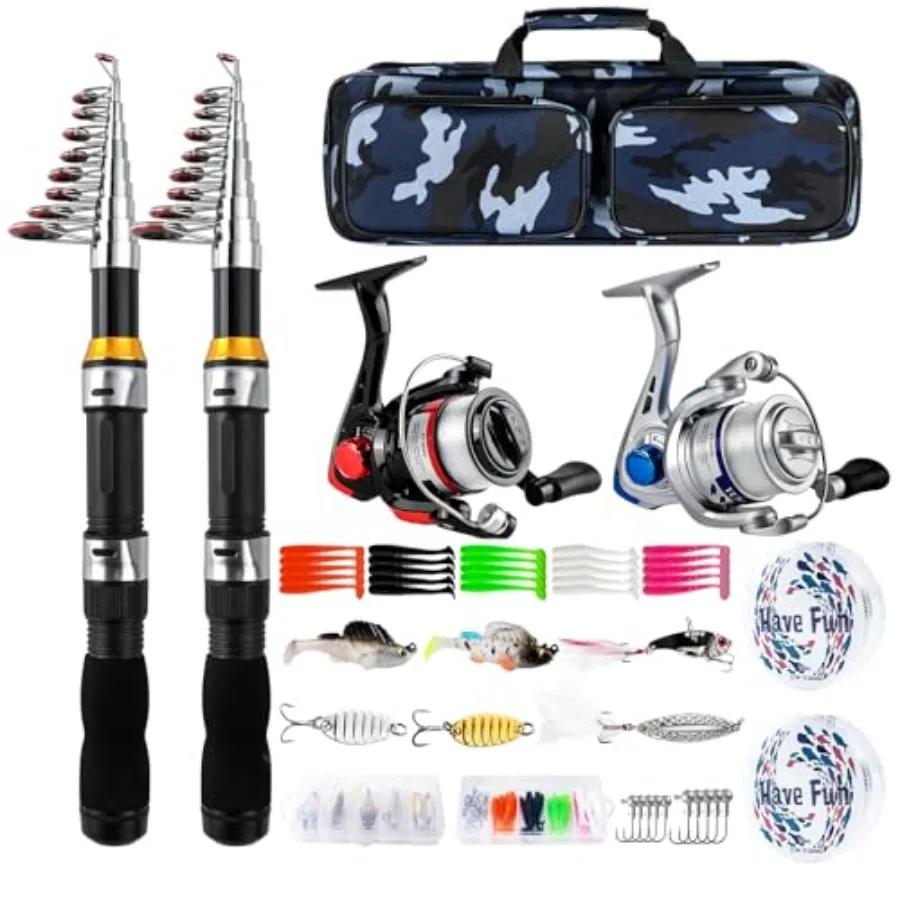 

Telescopic Fishing Rod Reel Combo 2PCS 6.89FT Collapsible Fishing Pole Spinning Reel Lures Accessories with Fishing Bag Portabl
