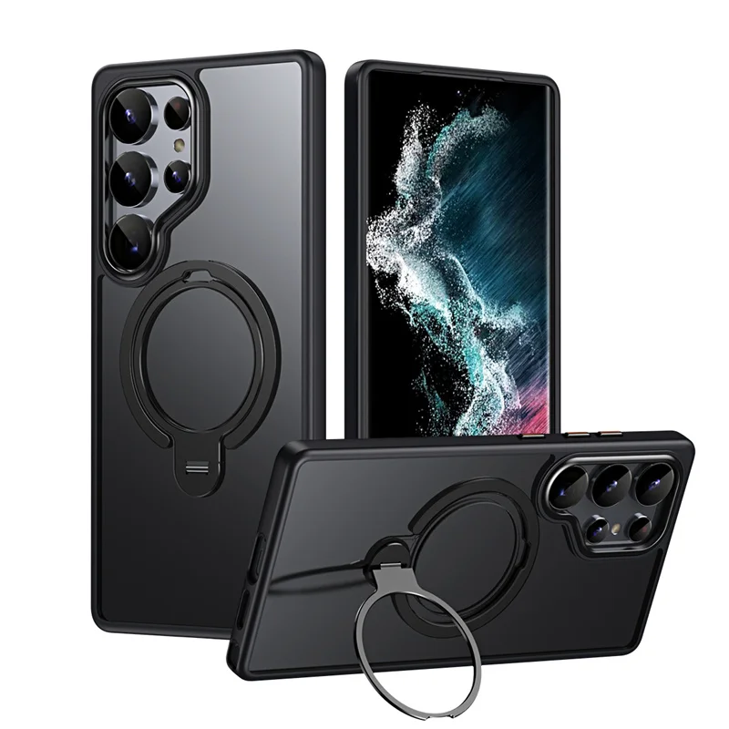 

Phone Case for Samsung S25 Ultra S24 Plus S24 S23 Protective Case Transparent Rotate Bracket Magnetic MagSafe Shock Proof Cover