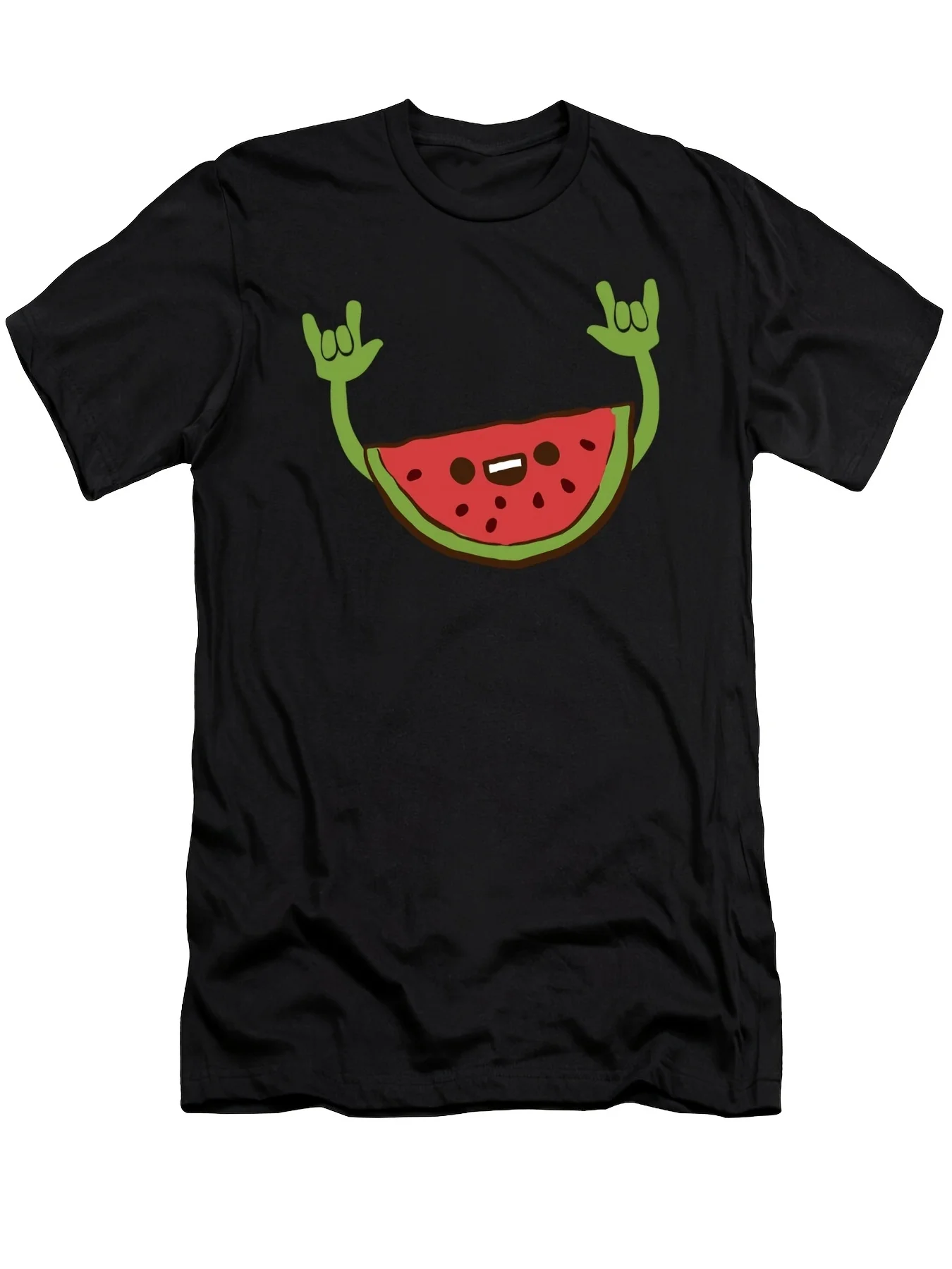 Men'S Fun Watermelon Pattern T-Shirt, Soft And Casual for Summer, Featuring a Minimalist Design with Green Accents, Perfect for