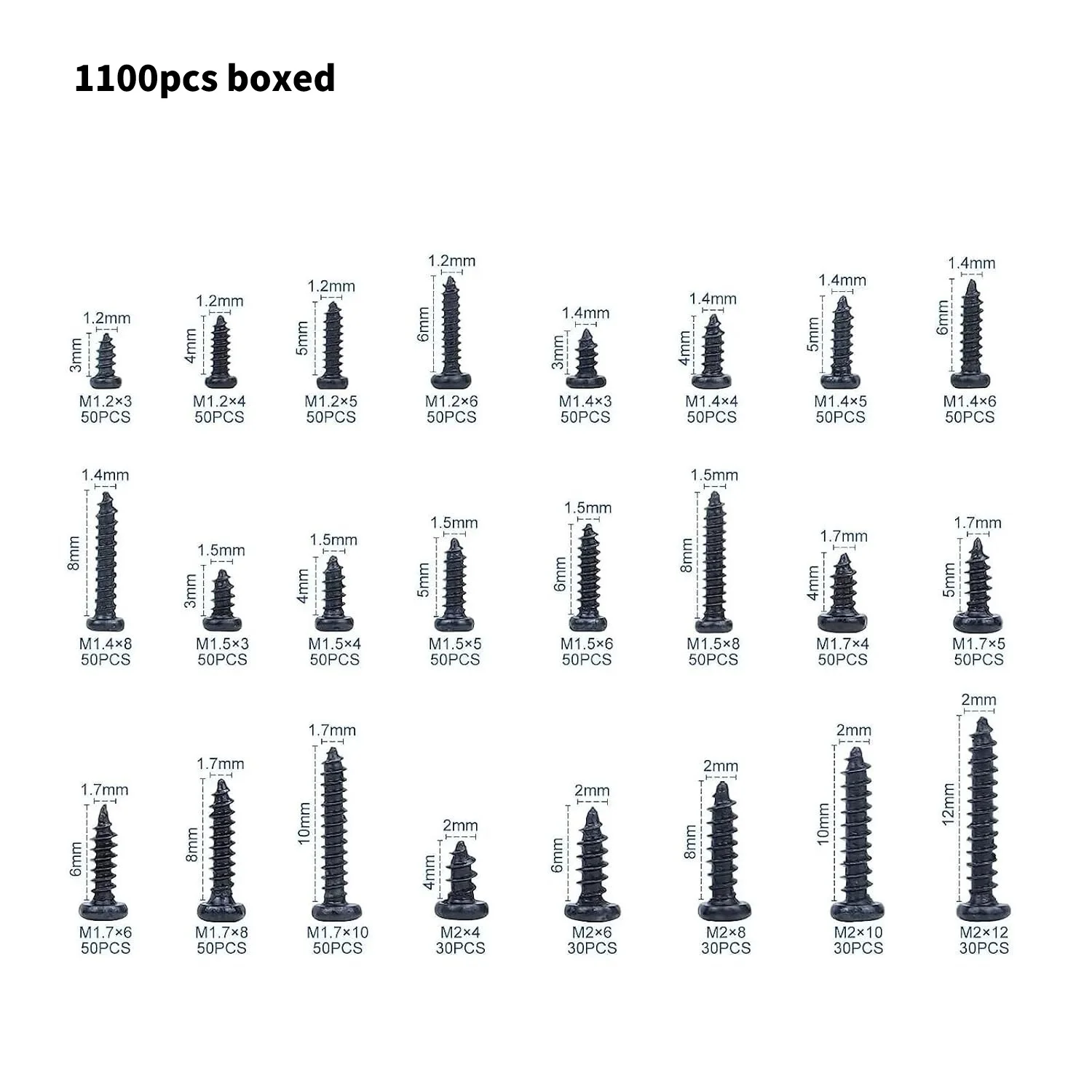 Carbon steel self tapping screws featuring cross recessed head 720 or 1100 piece quantity per package for multiple tasks